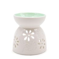 Classic White Oil Burner - Floral with Teal Well