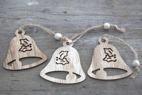 Pack of 3 Christmas Wooden Craft Decoration - Bell