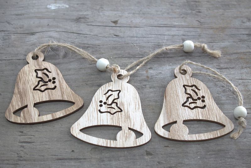 Pack of 3 Christmas Wooden Craft Decoration - Bell