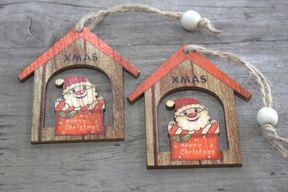 Pack of 2 Christmas Wooden Craft Decoration - Xmas Santa Gift