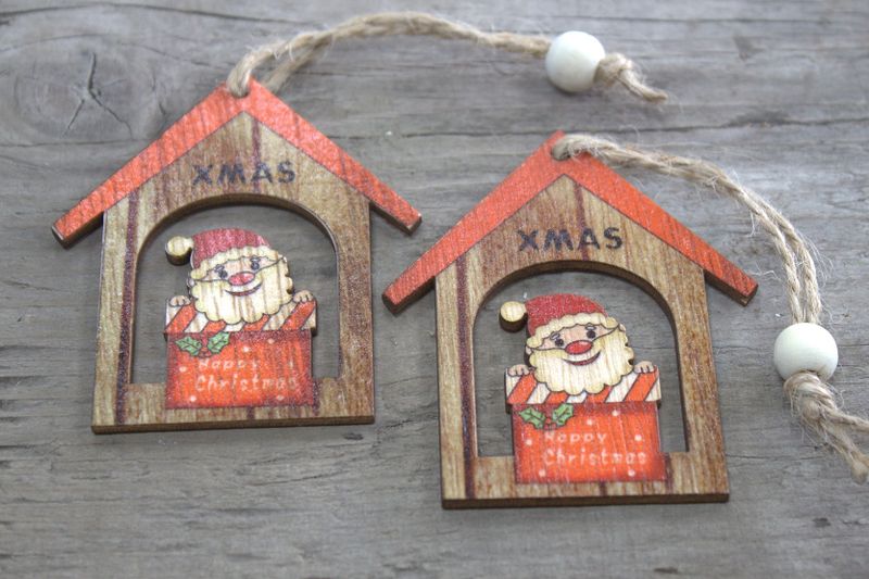 Pack of 2 Christmas Wooden Craft Decoration - Xmas Santa Gift