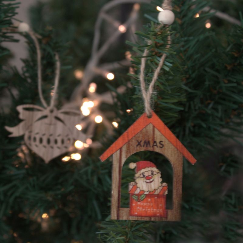 Pack of 2 Christmas Wooden Craft Decoration - Xmas Santa Gift
