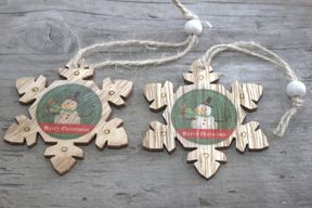 Pack of 2 Christmas Wooden Craft Decoration - Snowflake & Snowman