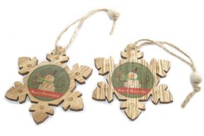 Pack of 2 Christmas Wooden Craft Decoration - Snowflake & Snowman