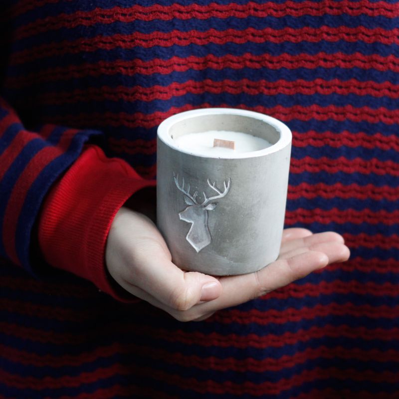 Med Concrete Soy Candle - Stag Head - Whiskey & Woodsmoke