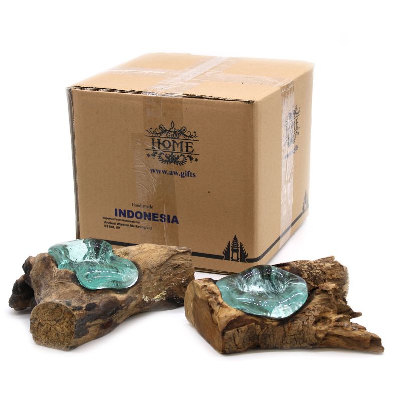 Molton Glass on Wood - Candle Holder