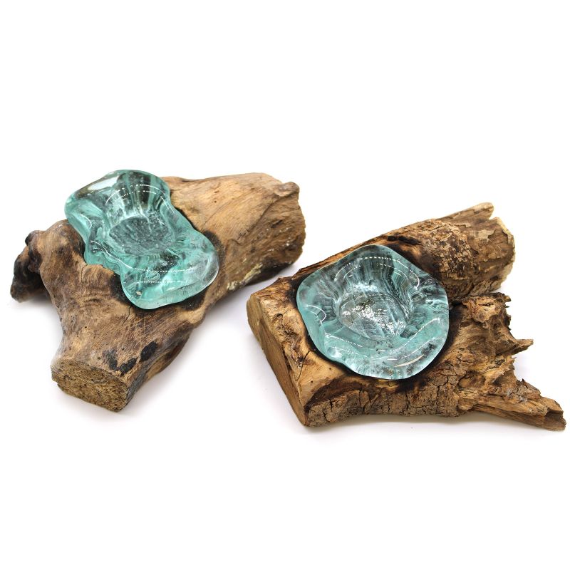 Molton Glass on Wood - Candle Holder