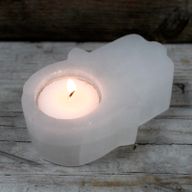 Selenite Hamsa Candle Holder 