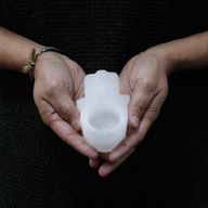 Selenite Hamsa Candle Holder 