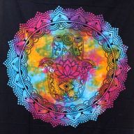 Single Cotton Bedspread + Wall Hanging - Black Hamsa 130cm x 200cm