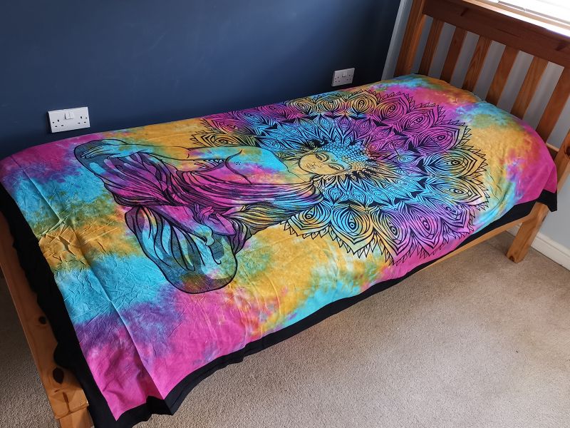Single Cotton Bedspread + Wall Hanging - Peaceful Buddha 130cm x 200cm