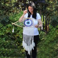Protection Dream Cather - Lrg Macrame Eye White/ Blue/Grey