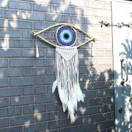 Protection Dream Cather - Lrg Macrame Eye White/ Gey/Brown
