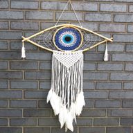 Protection Dream Cather - Lrg Macrame Evil Eye Blue/White/Black