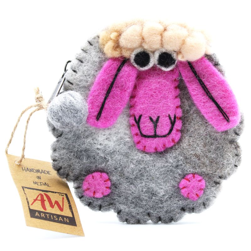 Natural Felt Zipper Pouches - Happy Sheep