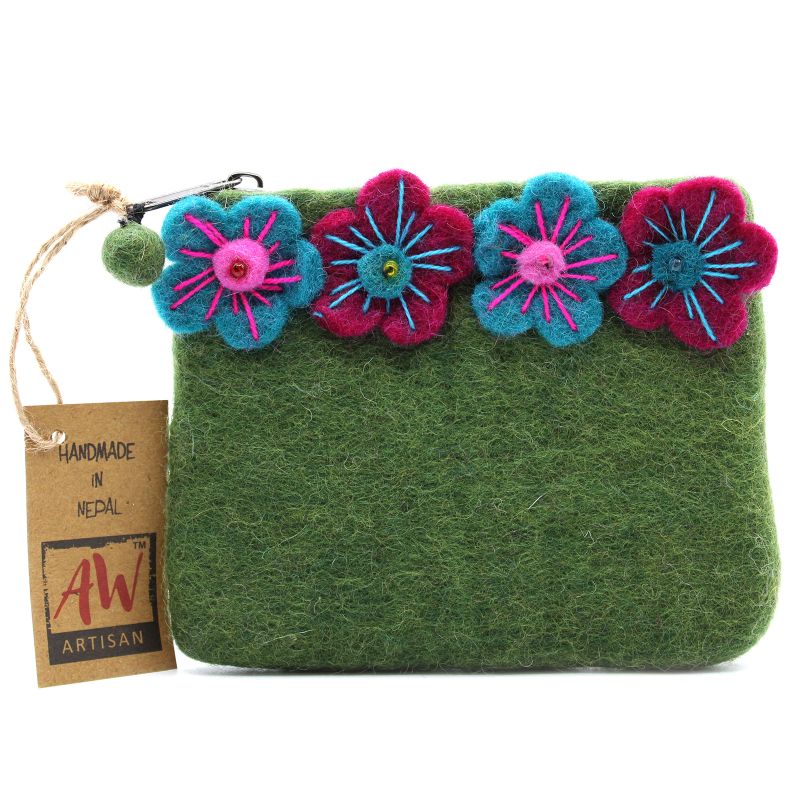 Natural Felt Zipper Pouches - Four Flowers