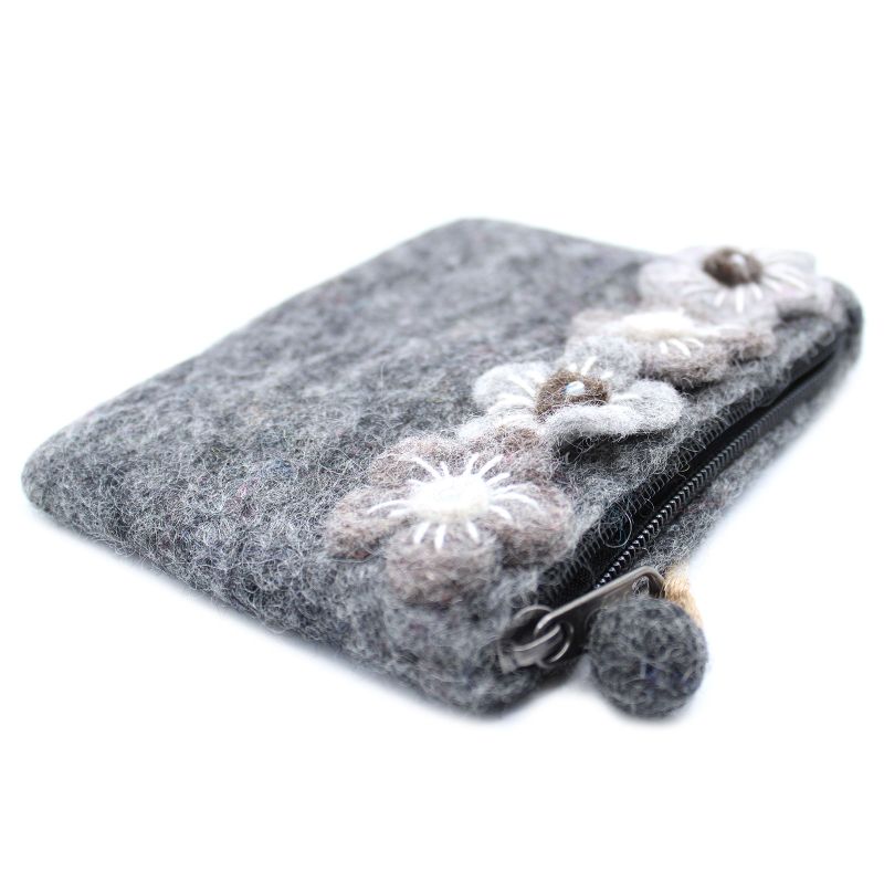 Natural Felt Zipper Pouches - Four Flowers