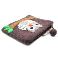Natural Felt Zipper Pouches - Owl on Branch