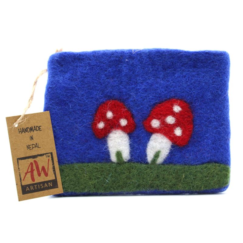 Natural Felt Zipper Pouches - Mystic Mushrooms