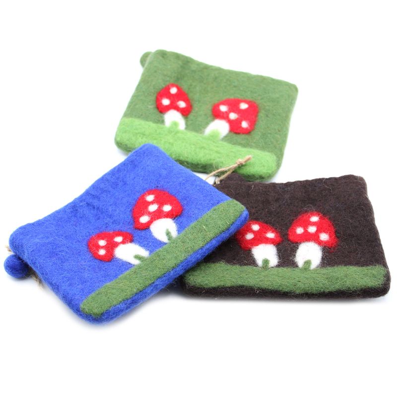 Natural Felt Zipper Pouches - Mystic Mushrooms