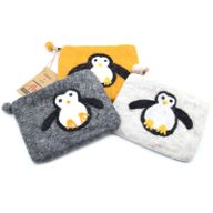 Natural Felt Zipper Pouches - Cute Penguin