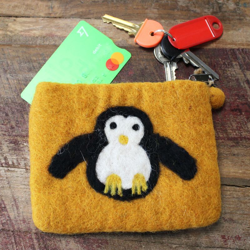 Natural Felt Zipper Pouches - Cute Penguin