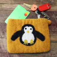 Natural Felt Zipper Pouches - Cute Penguin