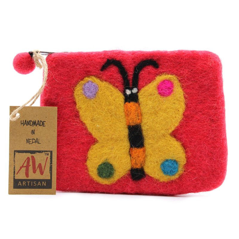 Natural Felt Zipper Pouches - Big Butterfly
