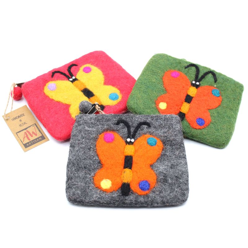 Natural Felt Zipper Pouches - Big Butterfly