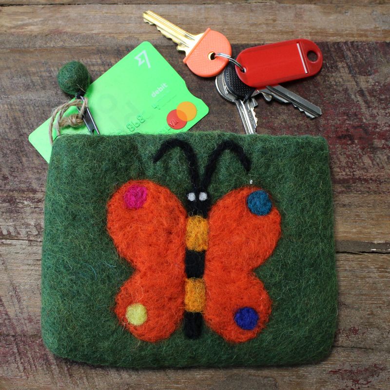 Natural Felt Zipper Pouches - Big Butterfly