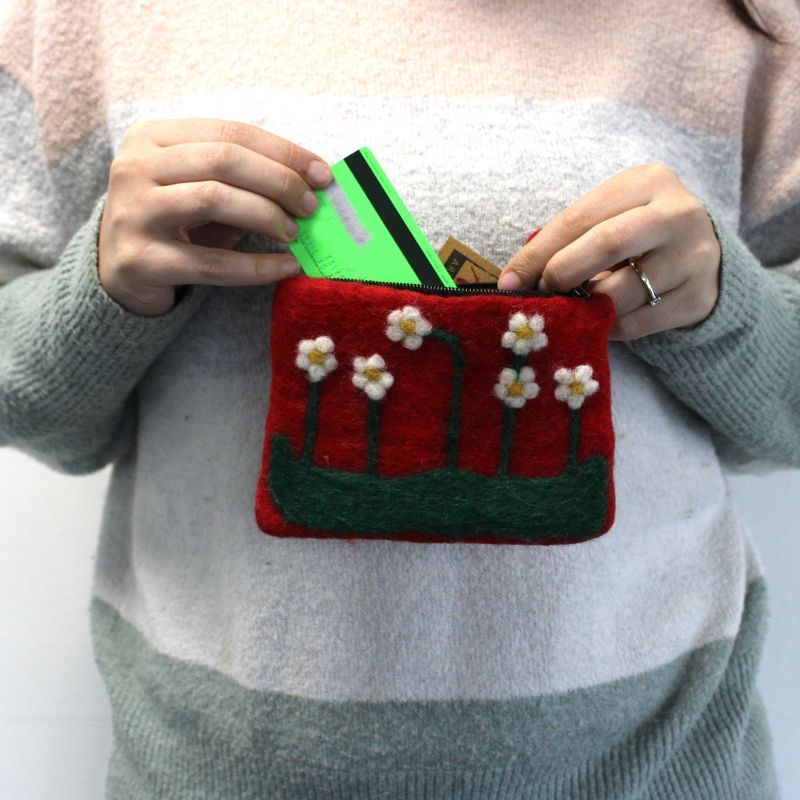 Natural Felt Zipper Pouches - Flower Garden