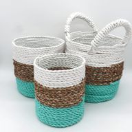 Seagrass Basket Set - Green / Natural / White