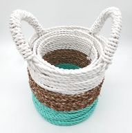 Seagrass Basket Set - Green / Natural / White