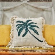 1x Linen Cushion 45 x 45 Palm Tree with Fringe