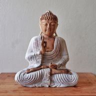 Hand Carved Buddha Statue - 30cm Teaching Transmission - Whitewash