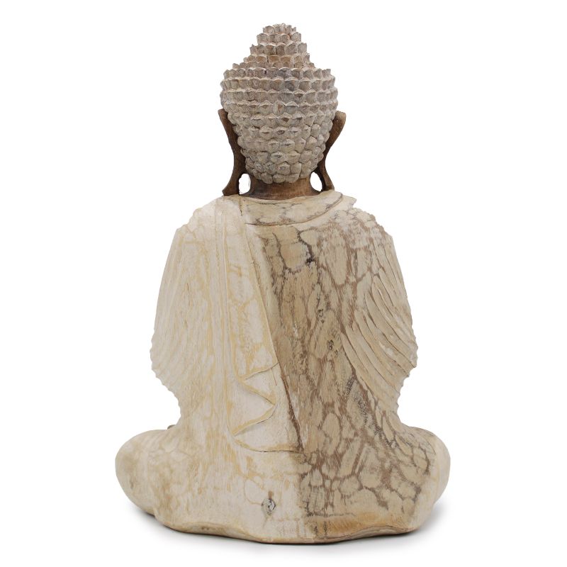 Hand Carved Buddha Statue - 40cm Welcome - Whitewash