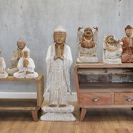 Hand Carved Buddha Statue - 100 cm Welcome - Whitewash