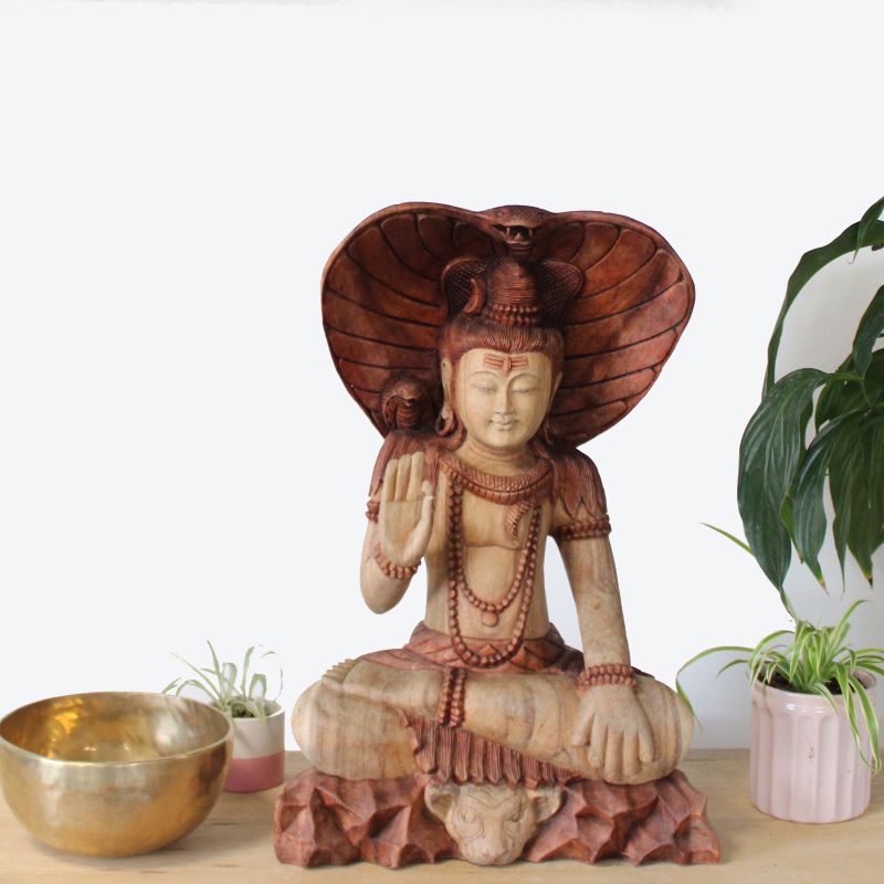 Hand Carved Buddha Statue - Shiva with Cobra - 50cm