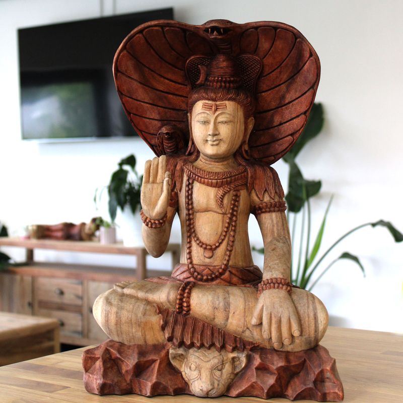 Hand Carved Buddha Statue - Shiva with Cobra - 50cm