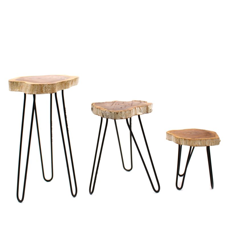 Set of 3 Gamell Wood Plant Stands - Whitewash