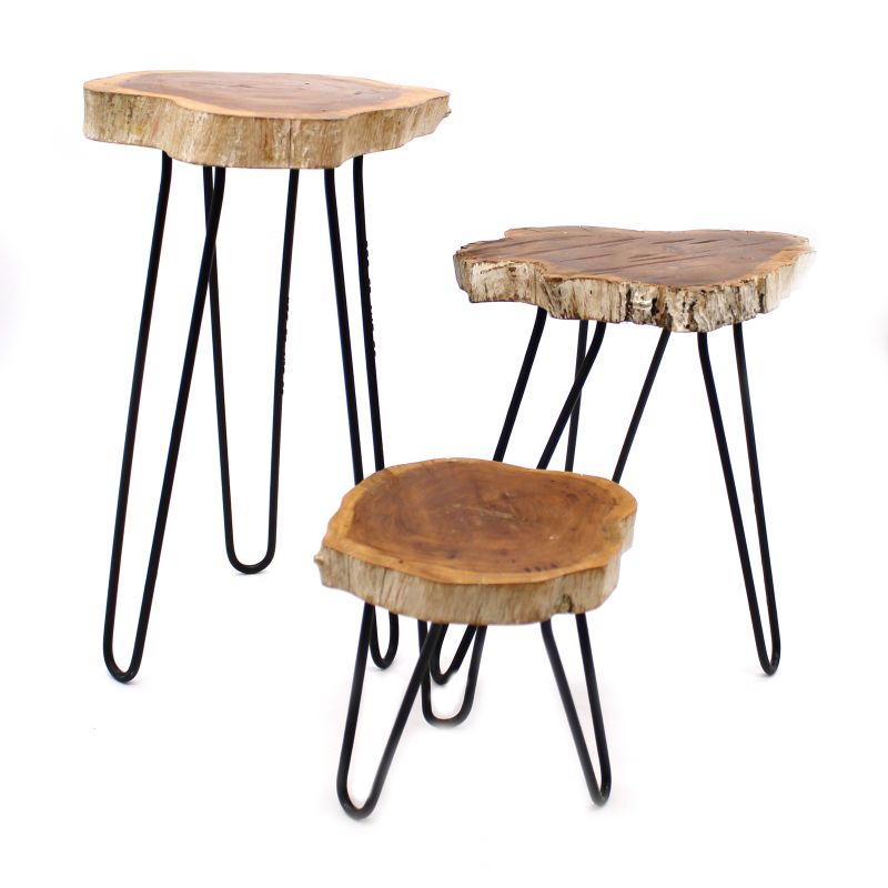 Set of 3 Gamell Wood Plant Stands - Whitewash