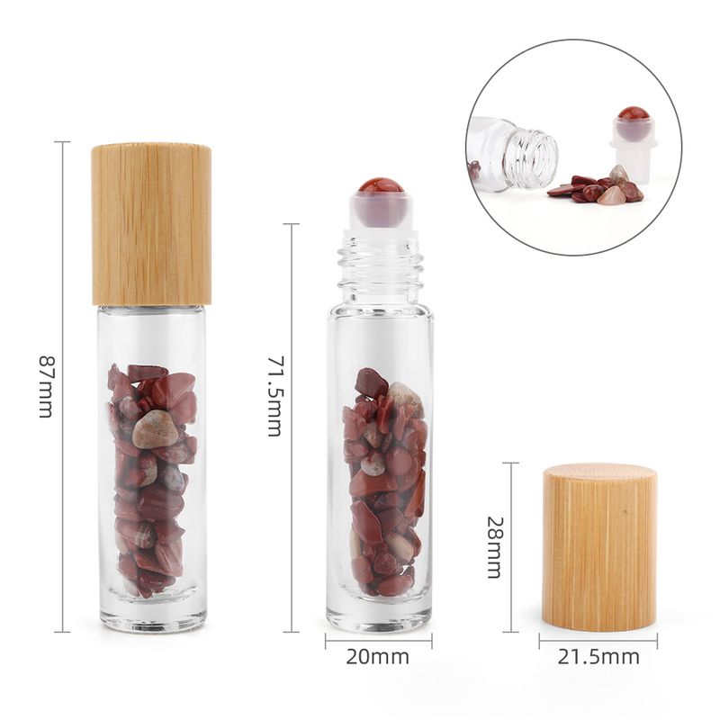 Gemstone Essential Oil Roller Bottle - Red Jasper  - Wooden Cap + Gemstone Roller Tip for 5ml Bottle - Red Jasper