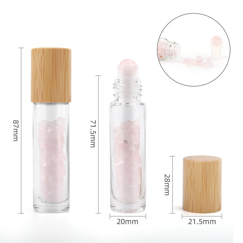 Gemstone Essential Oil Roller Bottle - Rose Quartz  - Wooden Cap + Gemstone Roller Tip for 5ml Bottle - Rose Quartz