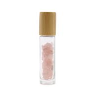 Gemstone Essential Oil Roller Bottle - Rose Quartz  - Wooden Cap + Gemstone Roller Tip for 5ml Bottle - Rose Quartz