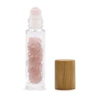 Gemstone Essential Oil Roller Bottle - Rose Quartz  - Wooden Cap + Gemstone Roller Tip for 5ml Bottle - Rose Quartz