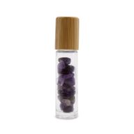 Gemstone Essential Oil Roller Bottle - Amethyst  - Wooden Cap + Gemstone Roller Tip for 5ml Bottle - Amethyst
