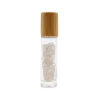 Gemstone Essential Oil Roller Bottle - Rock Quartz  - Wooden Cap + Gemstone Roller Tip for 5ml Bottle - Rock Quartz