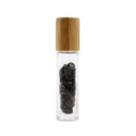 Gemstone Essential Oil Roller Bottle - Black Tourmaline  - Wooden Cap + Gemstone Roller Tip for 5ml Bottle - Black Tourmaline