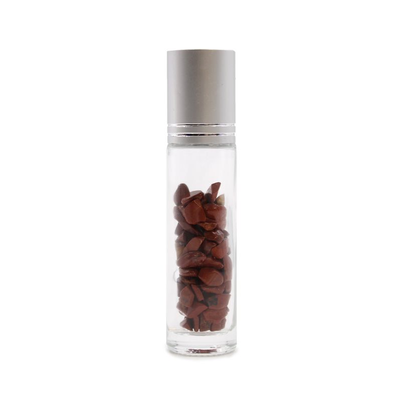 Gemstone Essential Oil Roller Bottle - Red Jasper  - Silver Cap + Gemstone Roller Tip for 5ml Bottle - Red Jasper