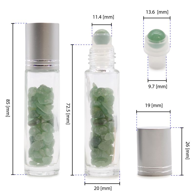 Gemstone Essential Oil Roller Bottle - Red Jasper  - Silver Cap + Gemstone Roller Tip for 5ml Bottle - Red Jasper